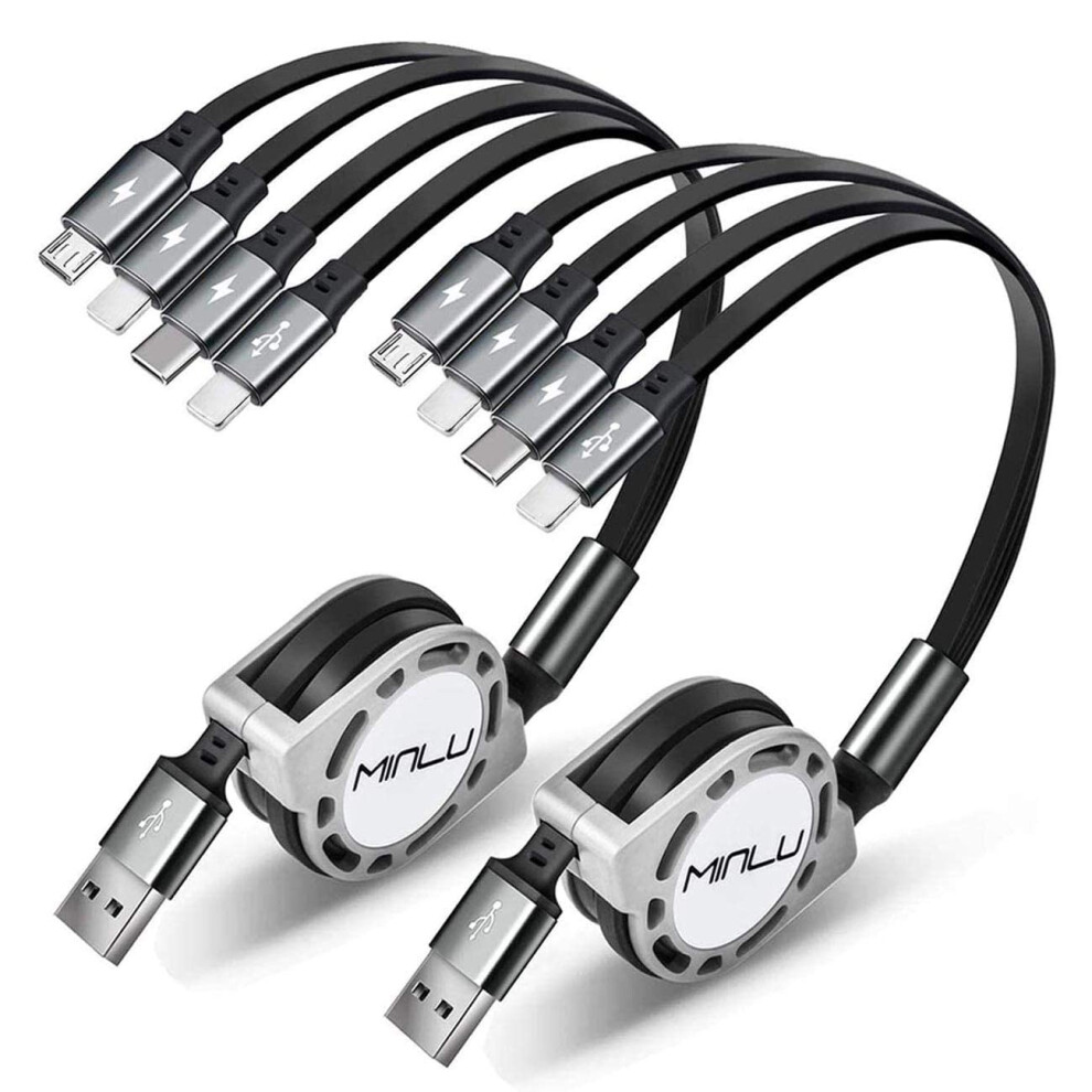 Minlu Multi Charger Cable, 4 In 1 Retractable Charging Cable [2Pack 1.2M] Usb Multi Charger Cable With Lightning/Type C/Micro Usb Port Compatible Wit 5008485523804