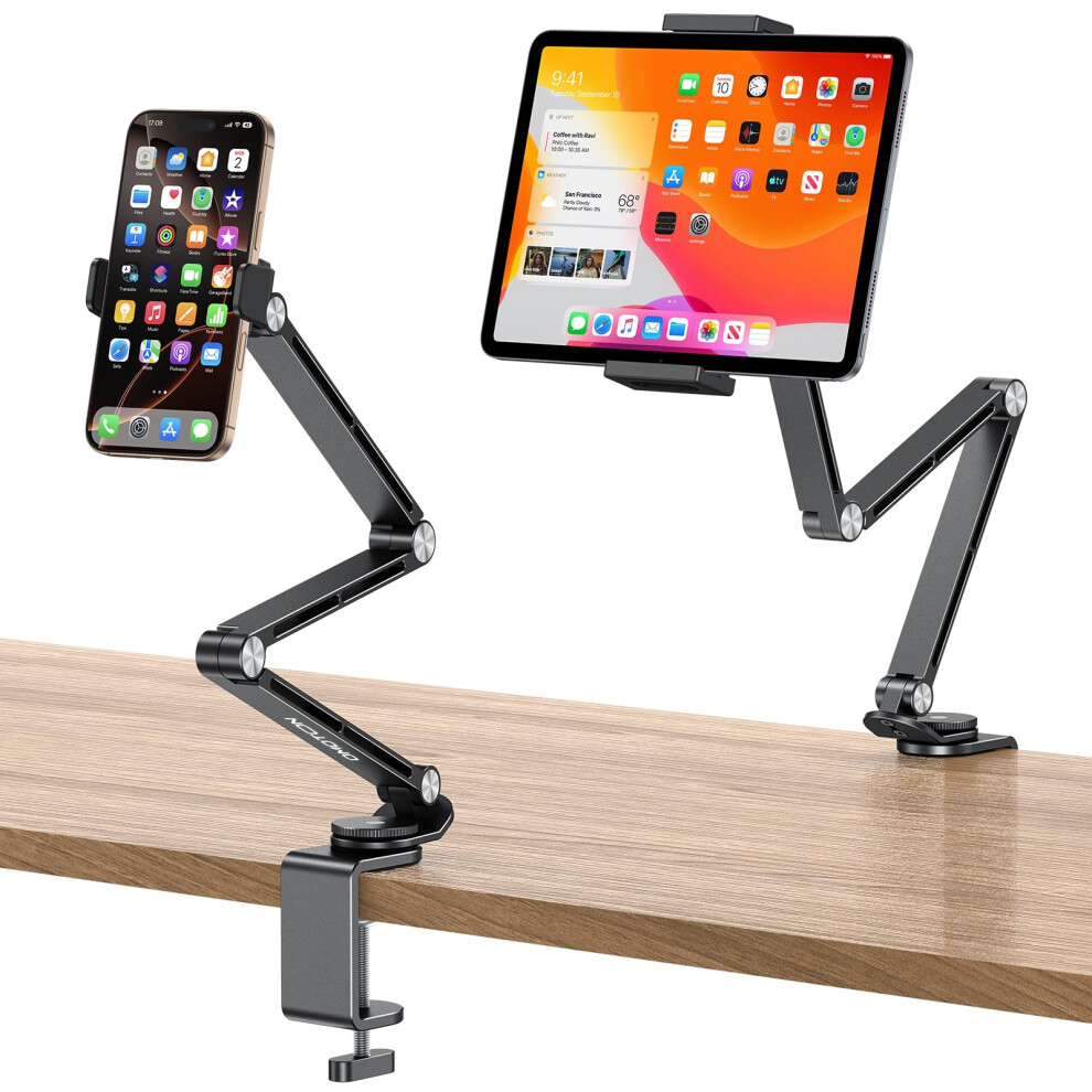 Omoton Aluminum Tablet Stand For Desk, 360 Rotatable Tablet Holder For Ipad, Adjustable Overhead Phone Mount, Phone Stand For Bed With Stable Arm Fi 8365079992864