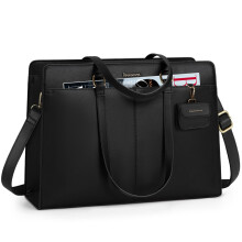 RAINSMORE Laptop Bag for Women 15.6 Inch Work Tote Bags Waterproof PU Leather Handbag Shoulder Bags Business Office School Briefcase Black