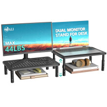 WALI Computer Monitor Stand Riser, 3 Height Adjustable Monitor Riser, Metal Desk Computer Stand for Office Home School Supplies, 37 x 24 cm, 2 Pack,