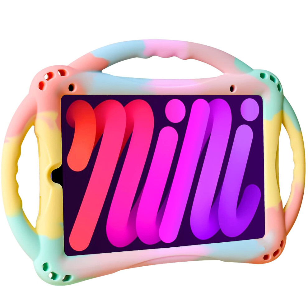 Topesct Kids Case For Ipad Mini 7 (A17 Pro) 2024 /Ipad Mini6 2021, Shockproof Silicone Cover With Handle Stand For 8.3" Ipad Mini 6Th/7Th Gen,Rainbow 3074209300299
