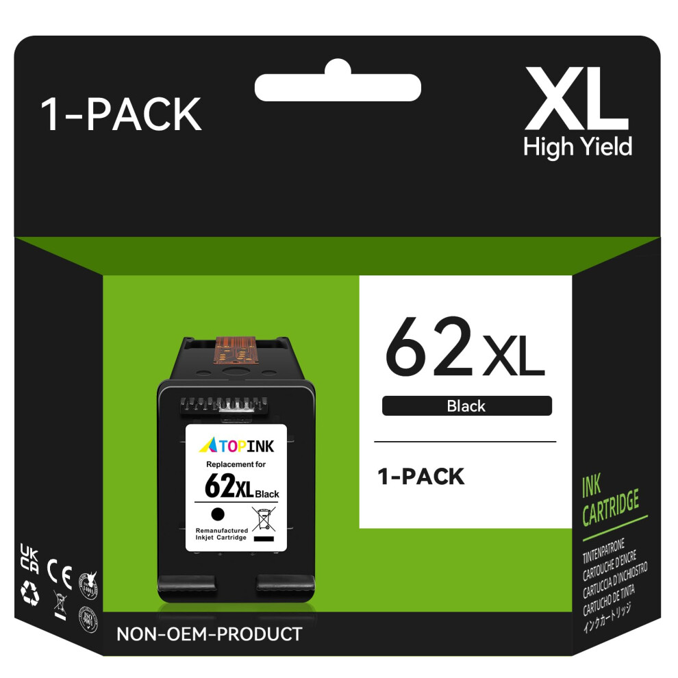Atopink 62XL Ink Cartridge, High Yield Remanufactured For Hp 62, Envy 5540 5640 7640 5546 5644 5544 5646, Officejet 200 250 5740 5742 Black 5003725497075