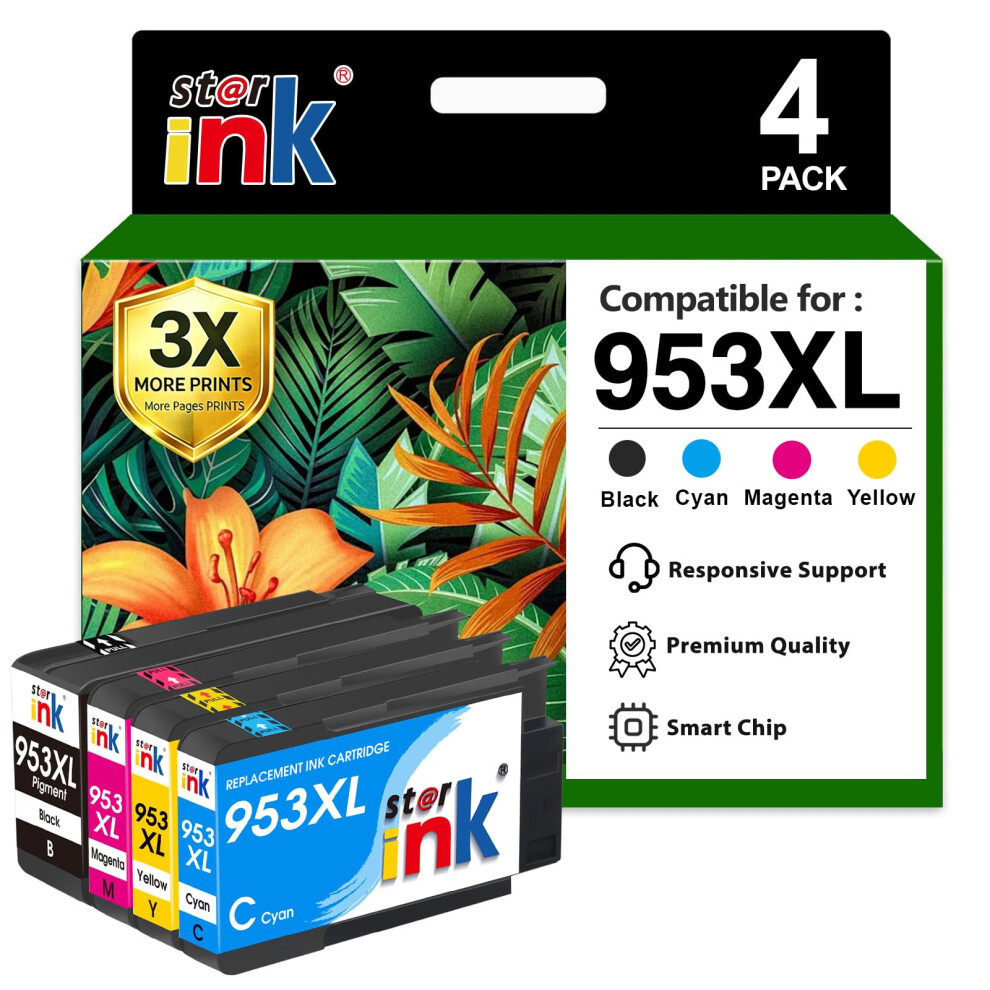Starink 953XL Ink Cartridges 4-Pack, Remanufactured For Hp 953 Xl (Bk/Cmy- 2000/1600+ Pages), High Yield With Advanced Chip Technology, For Hp Office 5005473889744