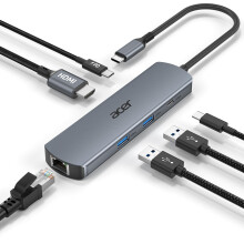 Acer USB C Hub with 1000Mbps Ethernet, 4K@60Hz HDMI, 1USB-C 5Gbps, 2USB-A 3.0, Type-C 100W PD, Multiport Docking Station for iPhone 17/16, MacBook