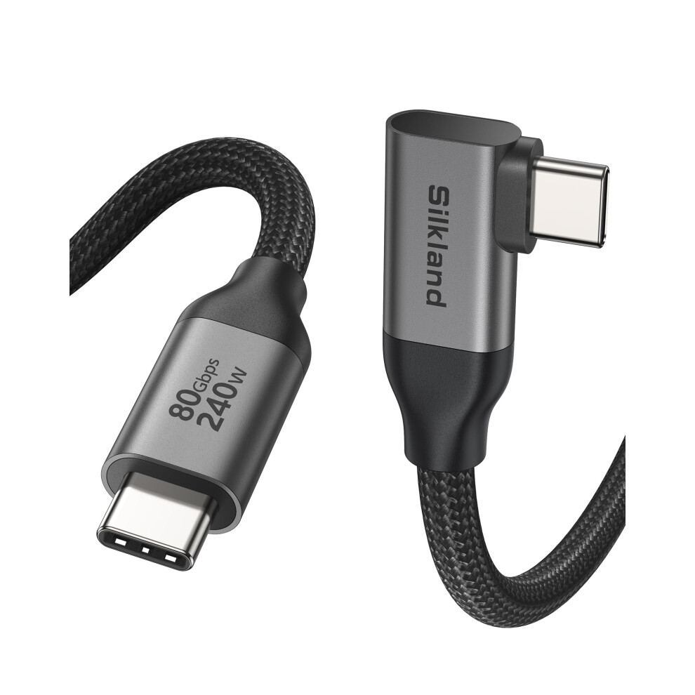 Silkland 80Gbps Right Angle Usb 4 Cable For Thunderbolt 5 Cable 1M, 120Gbps Bandwidth For 16K/Dual 8K, 240W, 90 Degree Braided Usb C Video Cable Comp 8392696575576