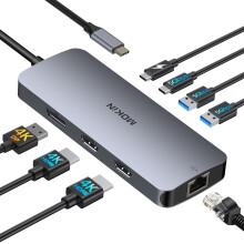 MOKiN USB C Docking Station 3 Monitors, Laptop Dock with 2 HDMI, 4K DisplayPort, 1Gbps Ethernet, 100W PD Charging, 3 USB A/C 3.0, USB C Hub Multiport