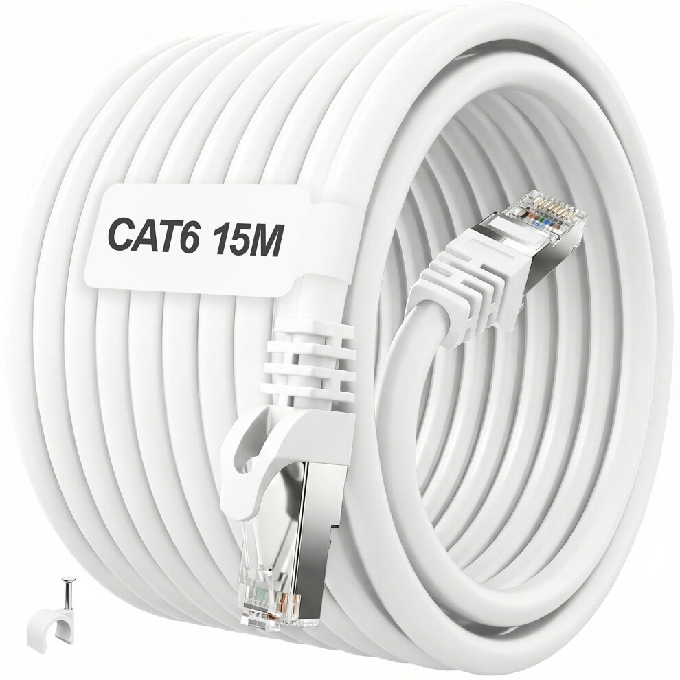 Ikbc Ethernet Cable 15M, Cat 6 Rj45 Cable 15M Gigabit, Ftp Shielded Internet Cable Anti-Interference, 23Awg Round Lan Cable 15 Meter Weatherproof Whi 4554458759172