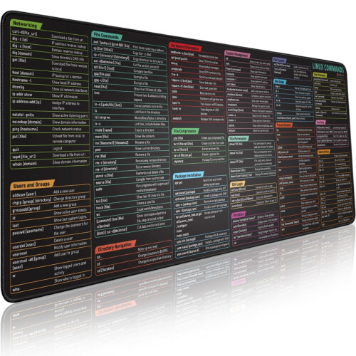 Linux Commands Line Mouse pad - Extended Large Cheat Sheet Mousepad. Shortcuts to Kali/Red Hat/Ubuntu/OpenSUSE/Arch/Debian/Unix Programmer. XL Non-Sl