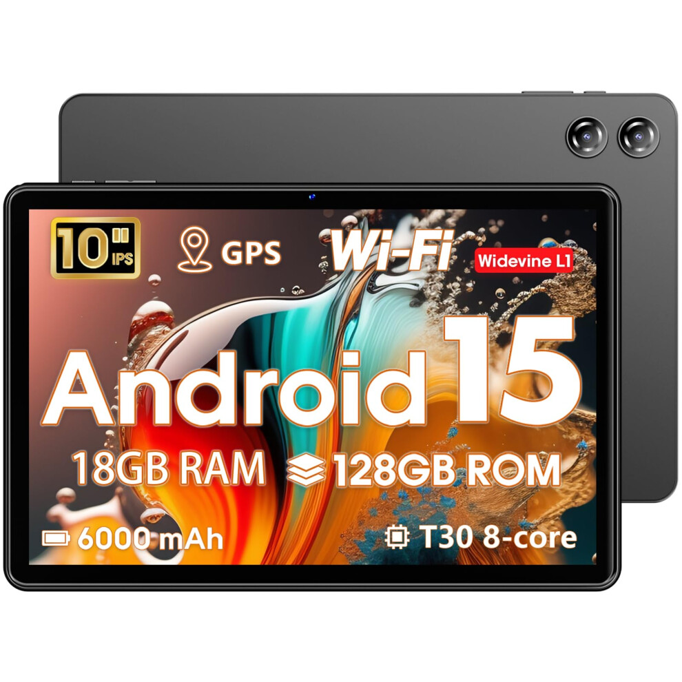 Hasskya Tablet Android 15, 10 Inch Tablets,18Gb+128Gb, 1Tb Expand, Widevine L1 Compatible Octa-Core Tablet With Wifi 5, Bt5.2, 6000Mah, T30 Cpu, Gps, 7630755560523