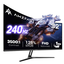 Amzfast 32 Inch Curved Gaming Monitor - 240Hz, Full HD 1920x1080P, 1ms MPRT, Adaptive-Sync, 3500:1 Contrast, DCI-P3 90%, sRGB 125%, HDR, VA 1500R, VES