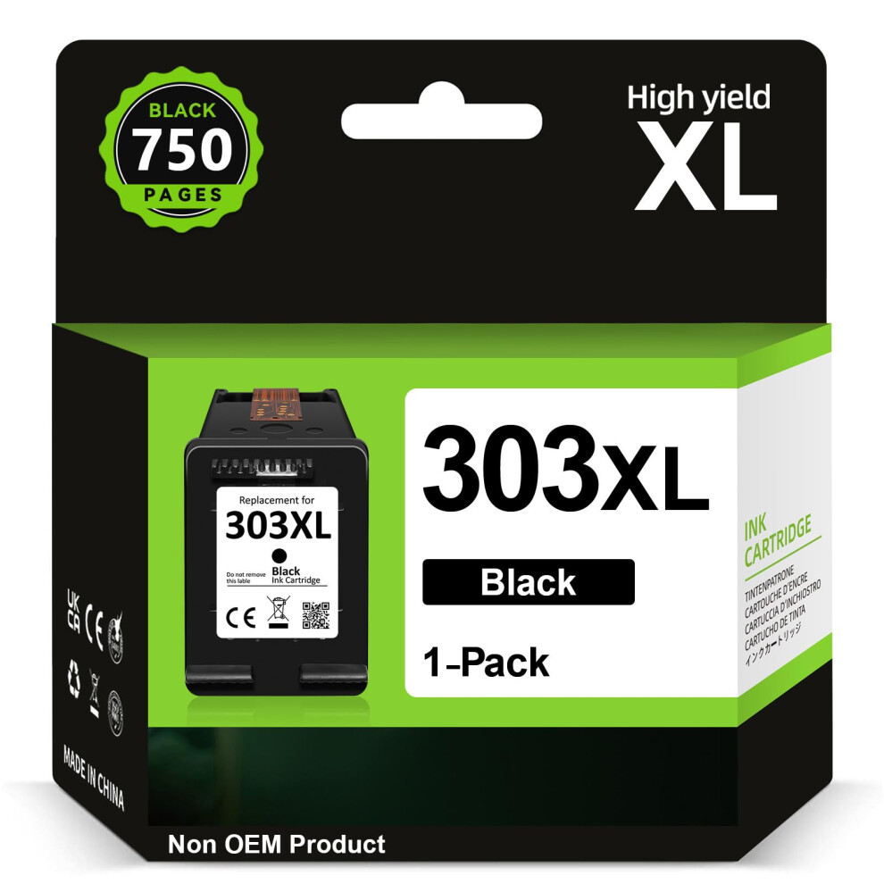 303Xl High Yield Ink Cartridge - 750+ Pages, Replacement For Hp 303 Ink Cartridges Original, Ink 303 Xl For Envy Inspire 7220E 7221E 7224E Black 5006466140149