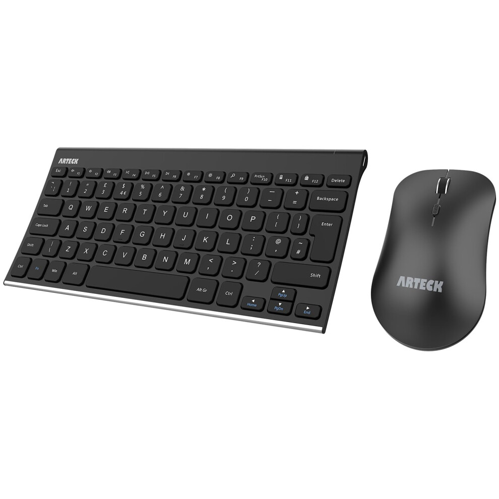 Arteck 2.4G Wireless Keyboard And Mouse Combo Qwerty Uk Layout Compact Stainless Full Size Keyboard And Ergonomic Mouse For Computer/Desktop/Pc/Lapto 4897778334446