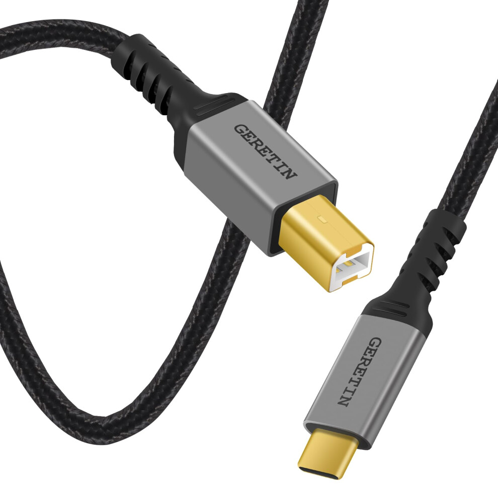 Geretin Usb B To Usb C Printer Cable 2M Usb Type B 2.0 Data Lead Scanner Cable Usb Type C Printer Cable Braided Nylon Compatible With Hp Canon Epson 6201408305788