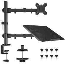 BONTEC Monitor Arm Mount with Laptop Tray for 13 to 27 inch LCD LED Screen & up to 17 inch Notebook,Tilt Rotation Swivel Ergonomic Desk Stand Bracket