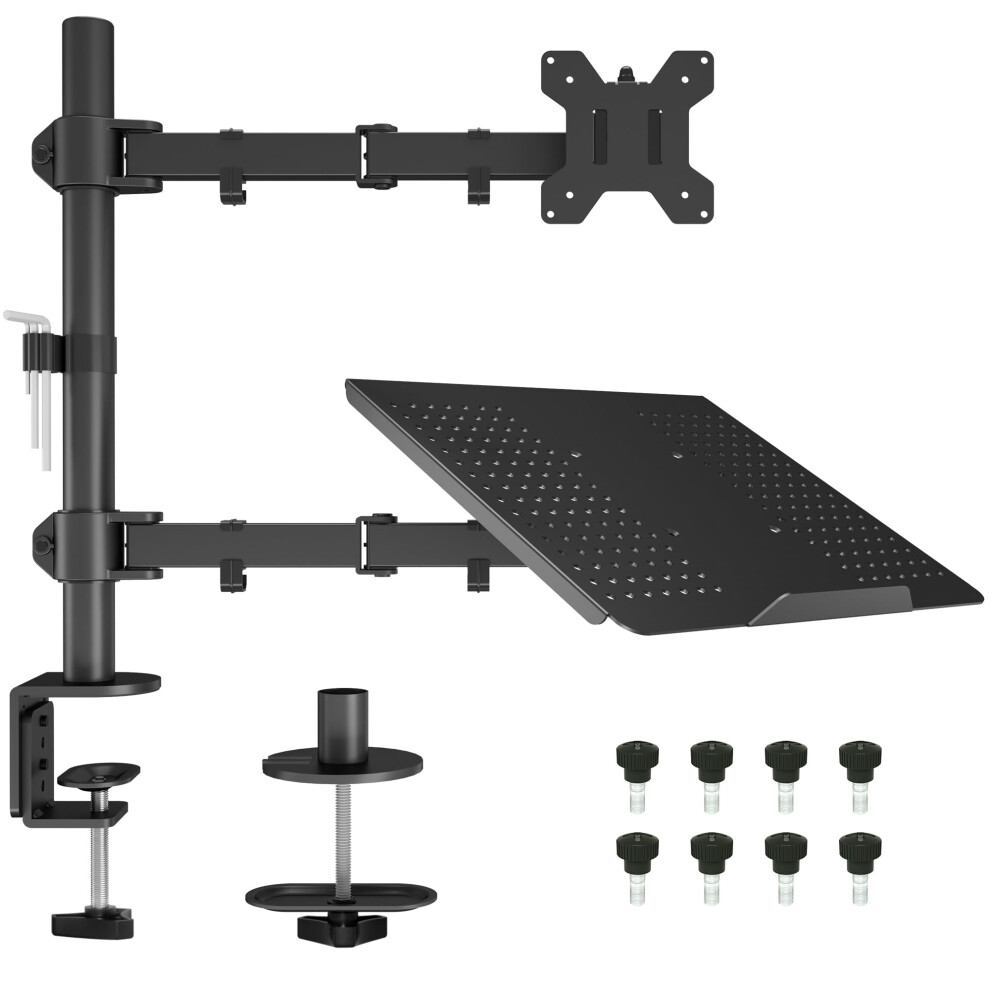 Bontec Monitor Arm Mount With Laptop Tray For 13 To 27 Inch Lcd Led Screen & Up To 17 Inch Notebook,Tilt Rotation Swivel Ergonomic Desk Stand Bracket 5696927554747