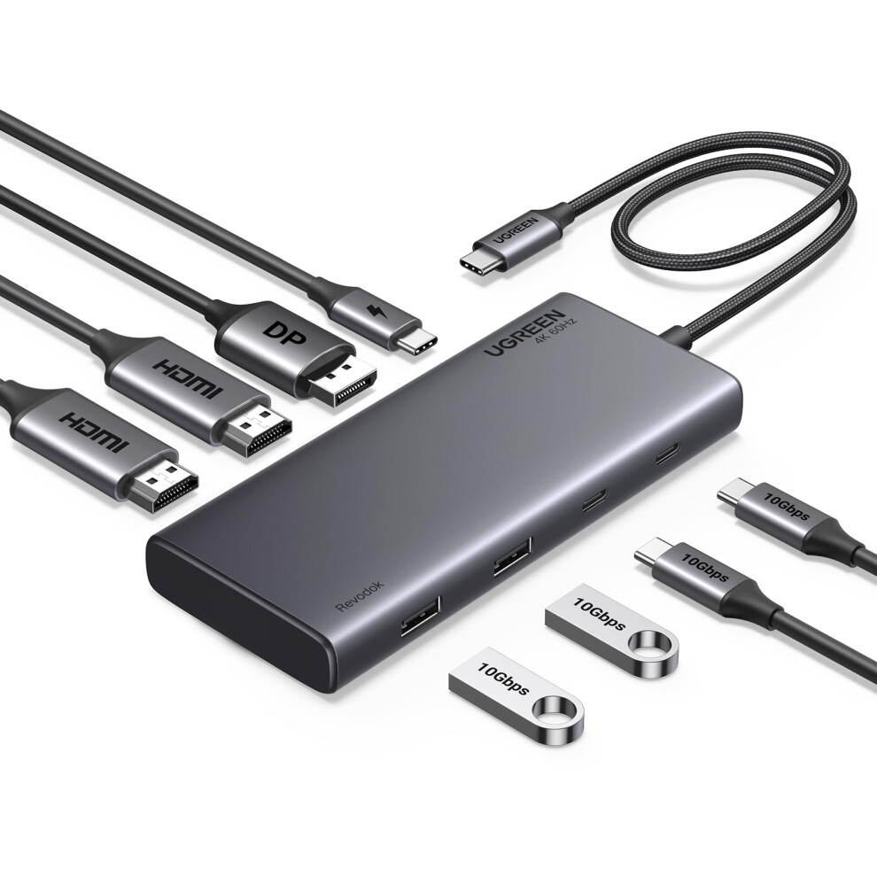 Ugreen Docking Station, Revodok Pro 308 Usb C Hub, Triple Display With 2X 4K Hdmi And 1X Dp, 10Gbps Usb-A & C Data Ports, 100W Pd Charging, Laptop Do 5007526334911