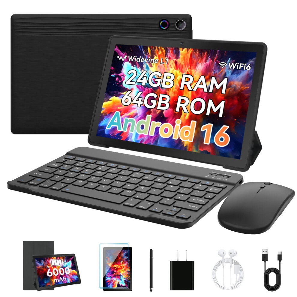 Muisoo Tablets 10 Inch Tablet Android 16,24Gb Ram 64Gb Rom 1Tb Expand,5G Wifi 6,1280 X 800 Hd/Dual 5Mp+8Mp Camere,Android Tablet With Keyboard, Mouse 4048079645353