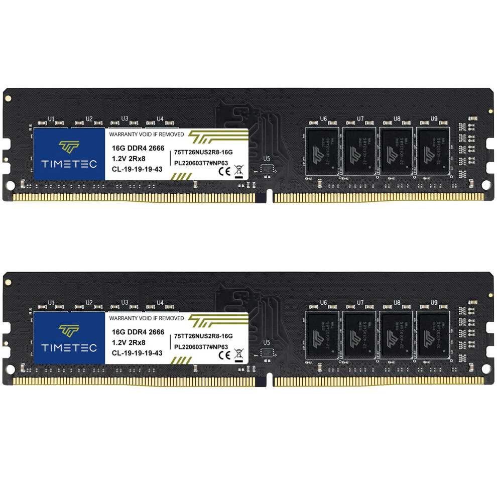 Timetec 32Gb Kit (2X16gb) Ddr4 2666Mhz (Pc4-2666V) Pc4-21300 Udimm Desktop Ram Â 288-Pin 1.2V Cl19 Non-Ecc Unbuffered Dimm Memory Module Upgrade 3073611181410