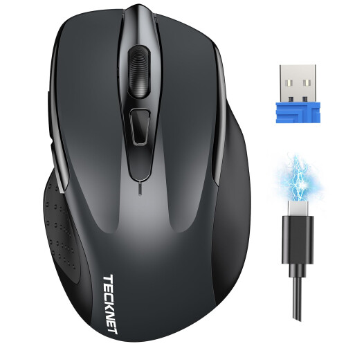 TeckNet TECKNET Rechargeable Wireless Mouse, 2.4G Computer Mouse Cordless with USB Receiver, 4800DPI Adjustable Wireless Ergonomic Mouse for Laptop PC Window