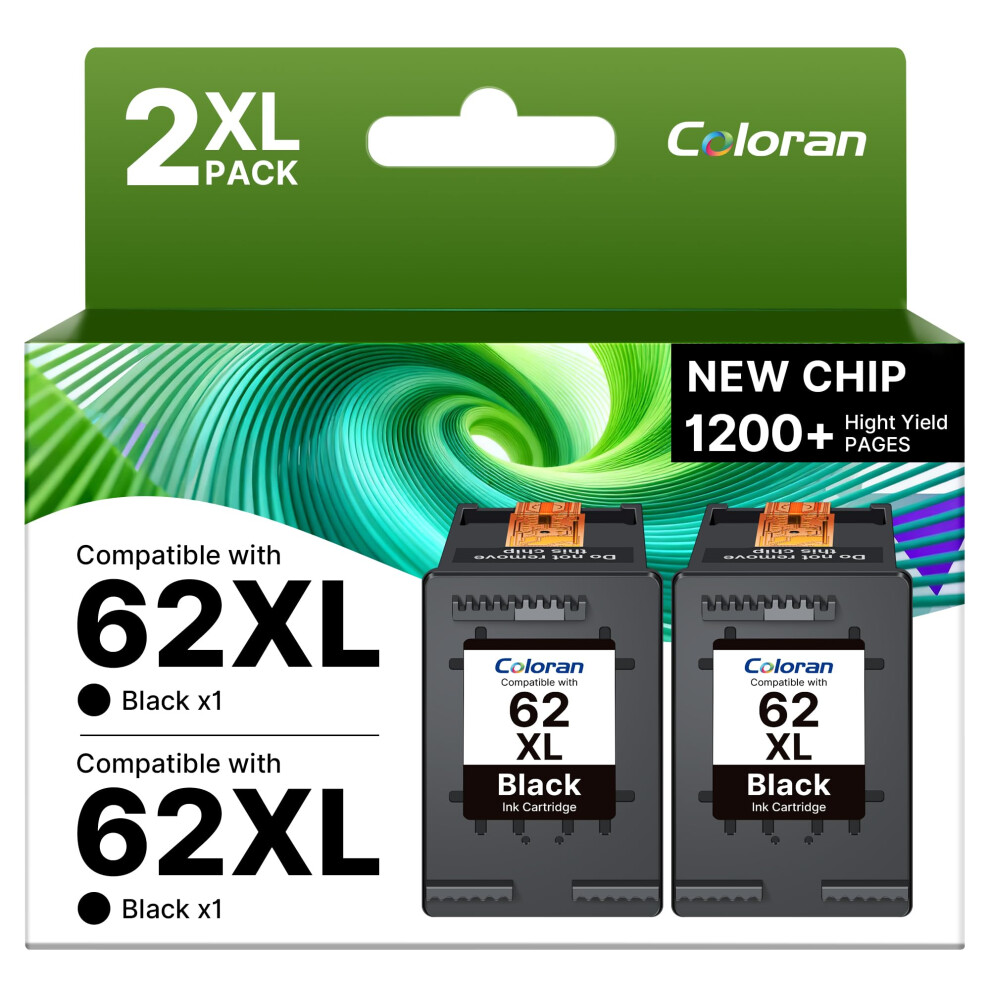 Coloran 62XL Ink Cartridges For Hp 62 Xl, Compatible For Envy 5540 5541 5542 5543 5544 5545 5546 5547 5548 5640 5642 5644 7640 Officejet 200 25 Black 1293028973572