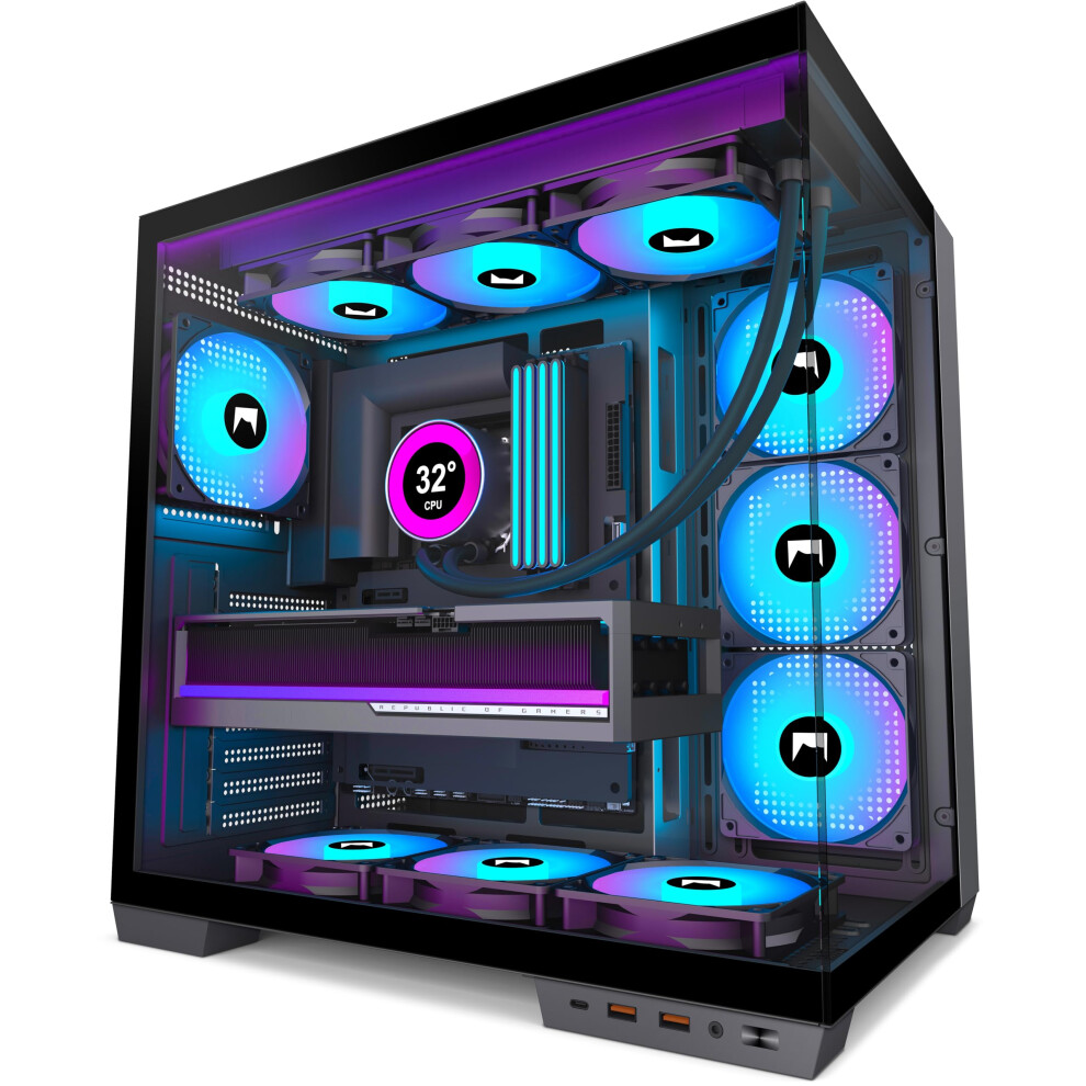 Hyxn H1 Atx Pc Case-Pre-Installed 7 Pwm Argb Fans, Dual Chamber Mid-Tower Gaming Pc Case, With Type-C, Simultaneous Installation Of 3X 360Mm Radiator 5005115754447