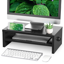 RFIVER Wood Monitor Stand Riser-Desk Riser with Smart Phone Holder-Computer Monitor Stand with Cable Management-Monitor Shelf for Laptop, iMac, PC, 2