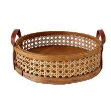 Cesto Portaoggetti Intrecciato nel Rattan Soggiorno per La Casa Vassoio per Posizionamento Rotondo per Pane Alla Frutta Organizer da Tavolo