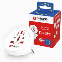 SKROSS World to Europe Country Travel Adapter, Universal Plug Adapter for European Sockets, Swiss-Engineered Power Adapter (White), Kid Safe, Shock P