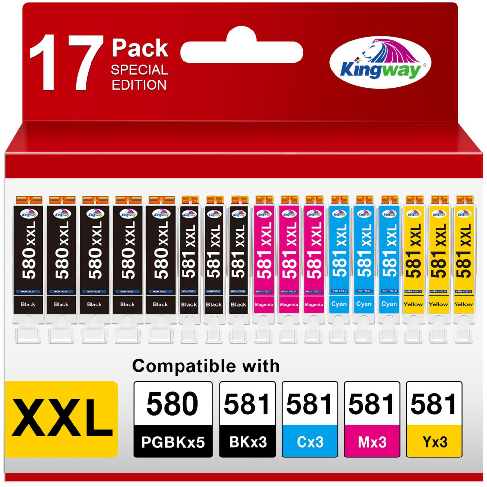 Kingway 580XXL 581Xxl Ink Cartridges 17-Pack, Replacement For Canon 580 & 581 Ink Cartridges, Compatible With Pixma Ts705 Tr8550 Tr7550 Ts8350 Ts8351 1334693140804