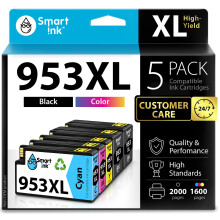 Smart Ink Compatible Ink Cartridges Replacement for HP 953XL 953 XL 5 Multipack (2 Black XL & C/M/Y) with Advanced Chip Technology use with HP Office