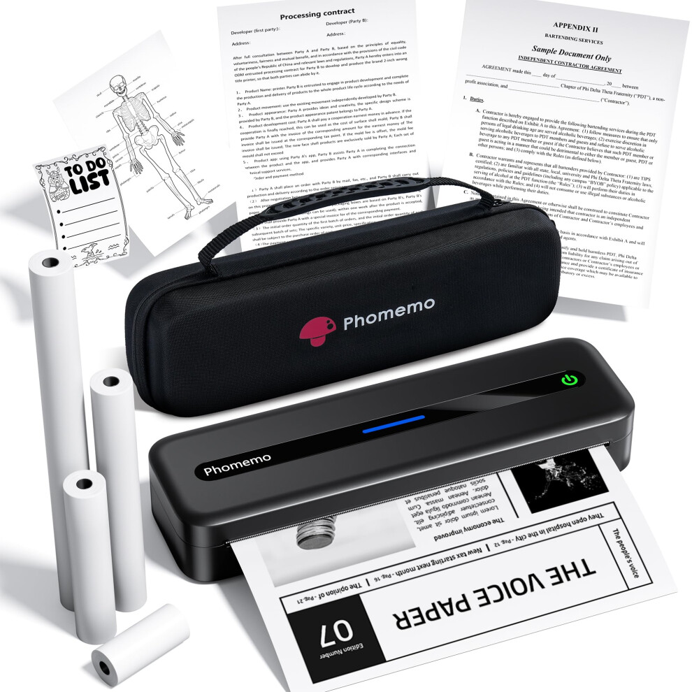 Phomemo M832 Thermal Printer, Monochrome Portable Printers A4 Compatible With Android & Ios, Inkless Bluetooth Printer Includes Carry Bag And 4 Rolls 4156444903981