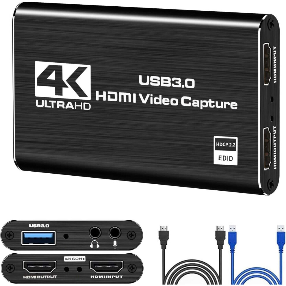 4K Hdmi Video Capture Card, Usb3.0 1080P 60Fps Video Recorder, Nintendo Switch Capture Card For Streaming Gaming And Broadcasting, Works With Xbox Se 8343685149407