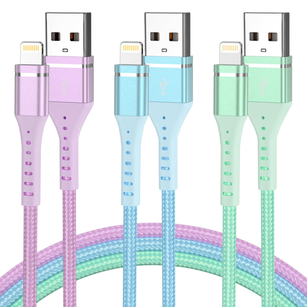 Iphone Charger Cable 3Pack 1M/3Ft,Mfi Certified Lightning Cable Fast Charging Iphone Cables Nylon Braid Phone Charger Usb Lightning Cable Compatible 5006708894533
