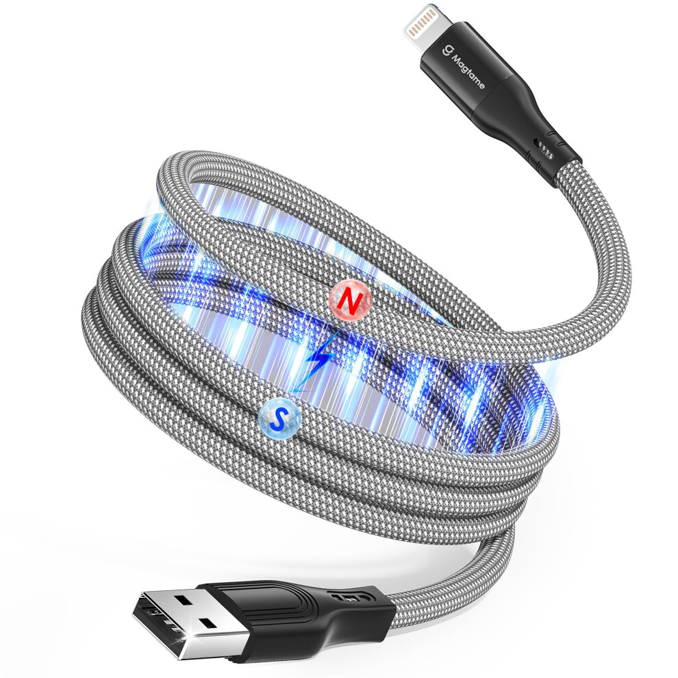 Magtame Magnetic Coiled Lightning Cable, 1M Mfi Certified Iphone Fast Charging, Tangle Free Data Transfer Cord Braided Compatible With Iphone 14 13 1 3073737233154