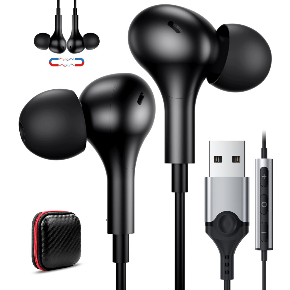 Photos - Wi-Fi Adapter ACAGET USB Earphones for Dell Laptop, Wired USB Headset Computer Headphones with Microphone Magnetic in-Ear Teams Headset fo