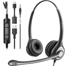 Wantek USB Headset With Microphone For Laptop, PC Headphones With Mic Noise Cancelling, Computer Headsets With In-Line Volume Control & Mute, Compati