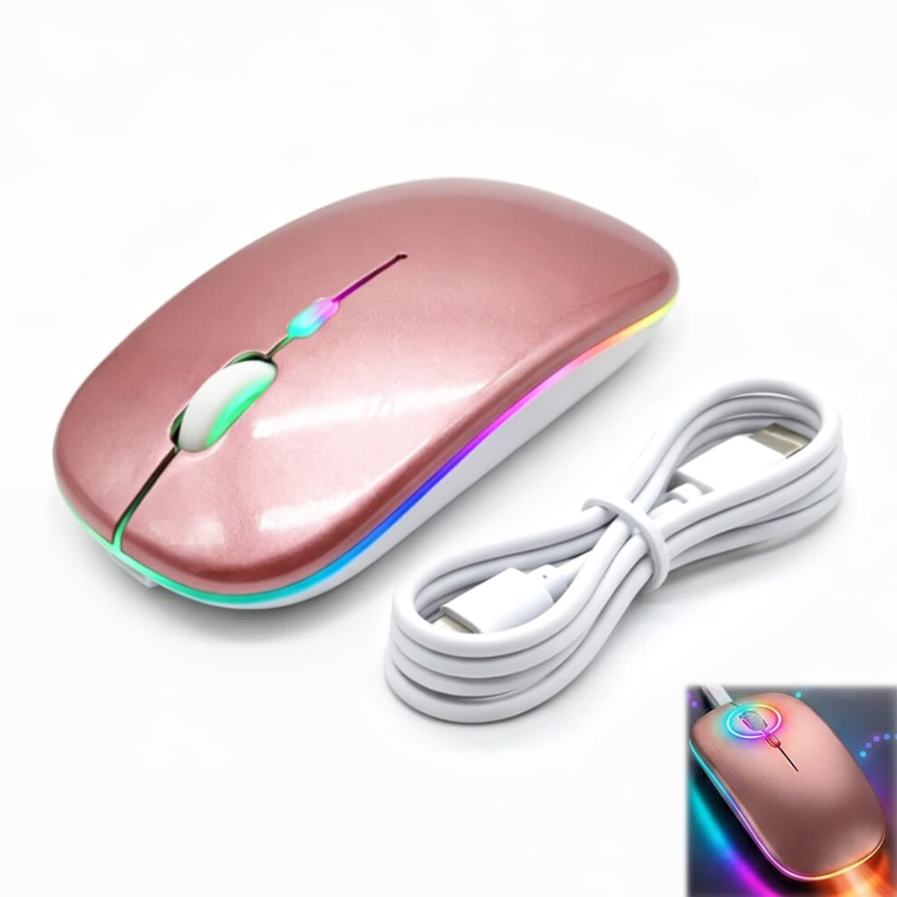 Sumue Wireless Bluetooth Mouse For Ipad/Macbook Pro/Air/Mac, Rechargeable Portable 5.2+Usb A Dual Mode Silent Mice, Led Slim Optical Mouse For Pc Com Pink 8063557926706