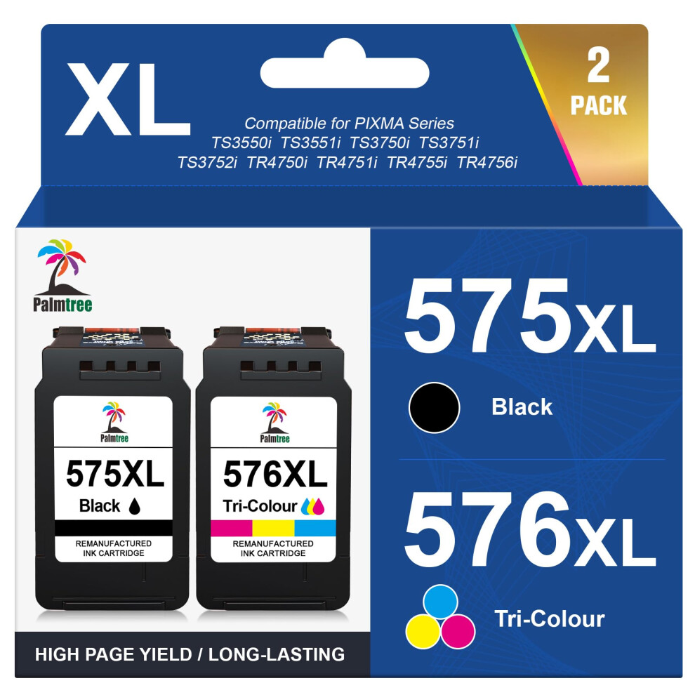 Palmtree Pg-575Xl Cl-576Xl Replacement For Canon 575 576 Lnk Cartridges 575XL 576Xl Pg575 Cl576 For Canon Pixma Ts3550i Ts3551i Ts3750i Tr4750i Tr475 7733367020642
