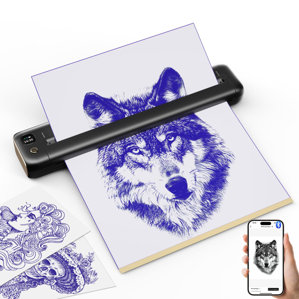 Rongta Portable Thermal Tattoo Stencil Printers, Bluetooth Tattoo Machine For Artist Beginner With 5Pcs Transfer Stencil, Compatible With Android Ios 6454790032088