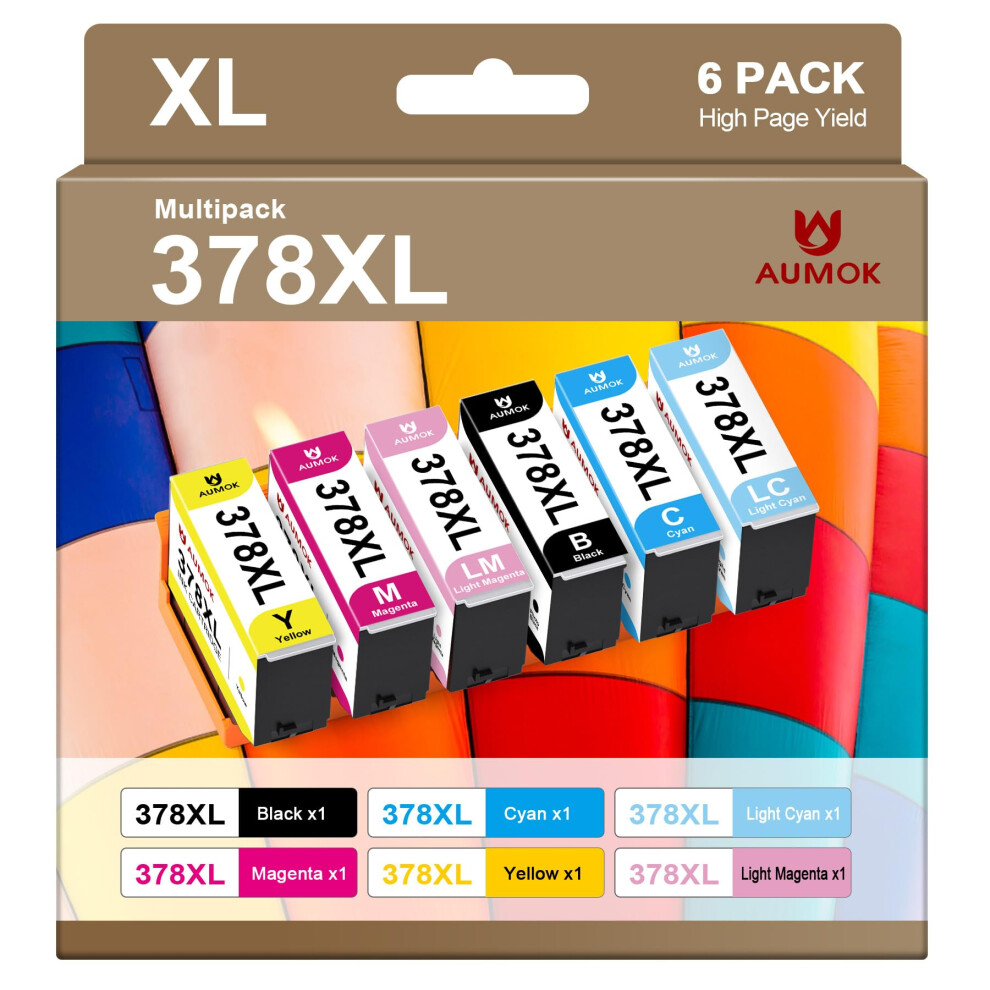 Aumok 378 378XL Compatible For Epson 378 Ink Cartridges For Epson Xp 8700 Printer Ink Cartridges Xp-8500 Xp-8505 Xp-8600 Xp-8605 (6 Packs) 3531885981049