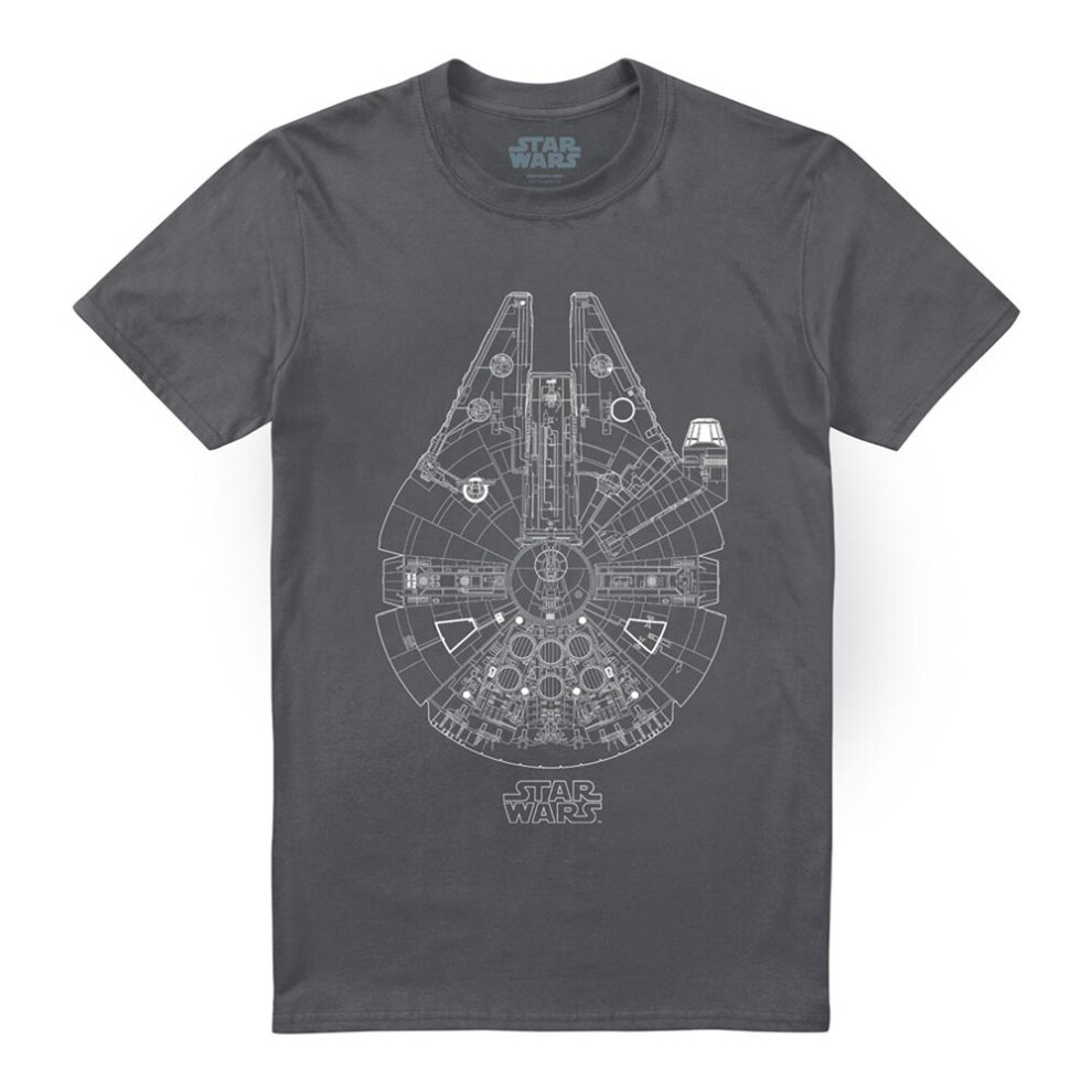 Star Wars (3Xl, Charcoal) Unisex Adult Millenium Lines T-Shirt Multicoloured