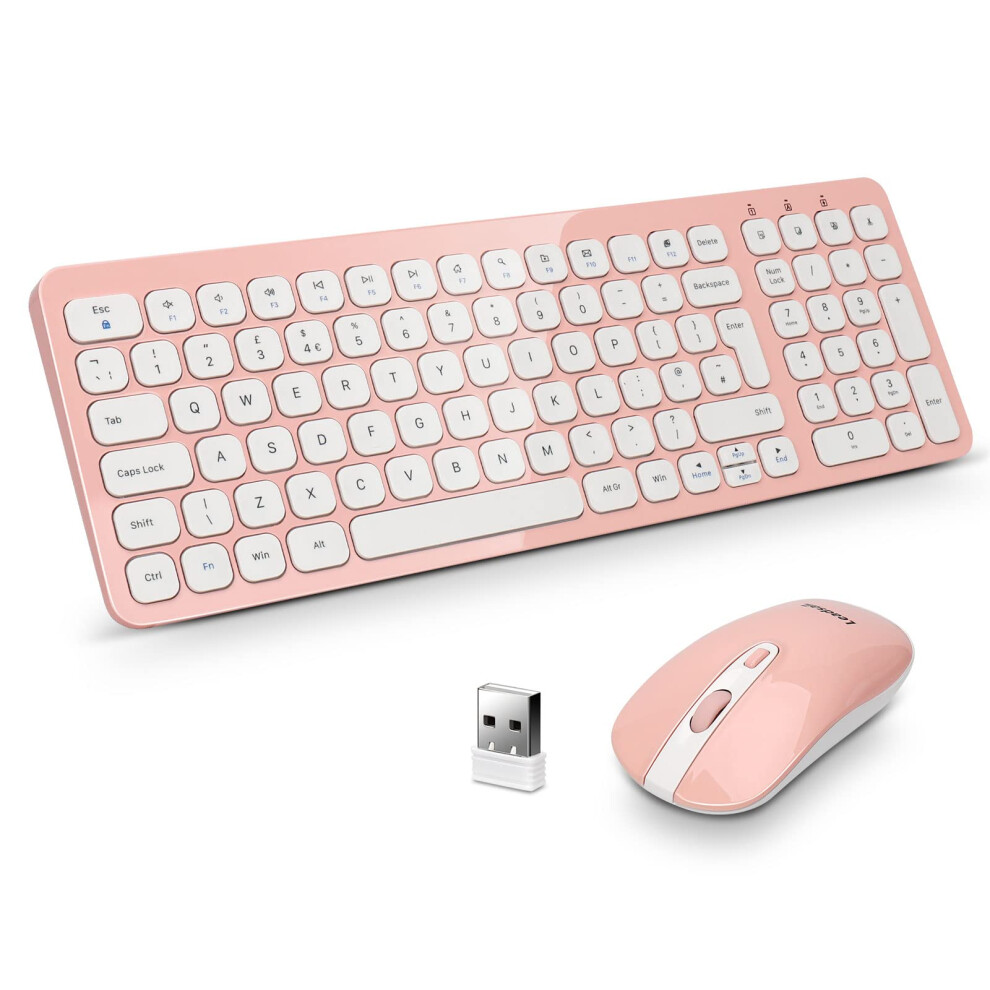 Leadsail Wireless Keyboard And Mouse Set, Wireless Usb Mouse And Compact Computer Keyboards Combo, Qwerty Uk Layout For Hp/Lenovo Laptop And Mac- Pink 5459279470598