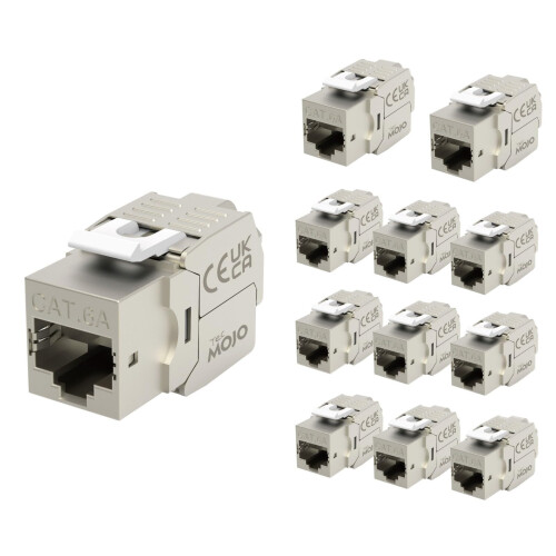 Tecmojo CAT6A Shielded keystone jack 10Gigabit (12, Silver, CAT6A)