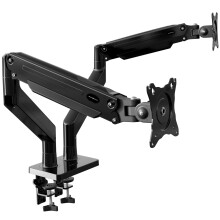 Invision Dual PC Monitor Arm Bracket Ergonomic Height Adjustable (Gas Assisted) Full Motion Long Arm Desktop Clamp Mount for 24”-35” Screens Tilt