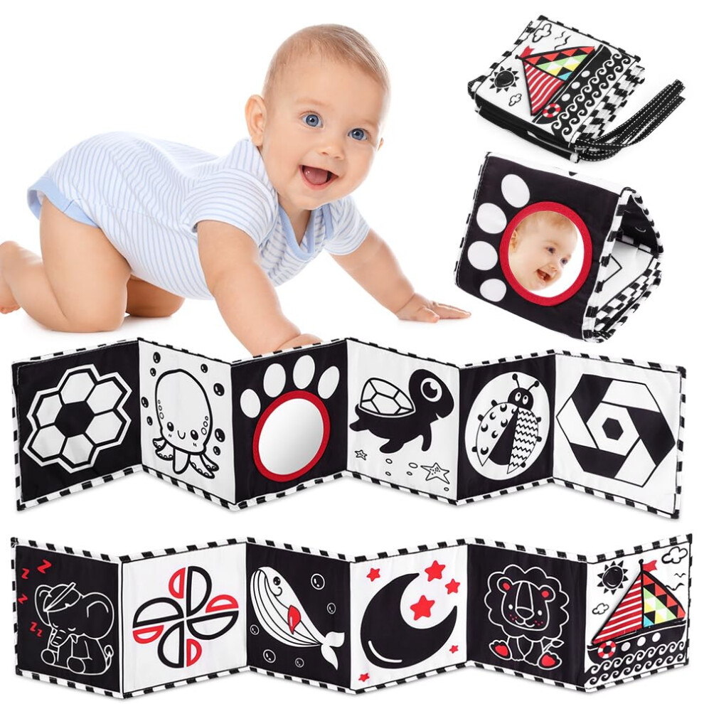 Vicloon Baby Soft Books, Black And White Baby Bath Cloth Book, High Contrast Foldable Soft Fabric Quiet Book,Touch And Feel Crinkle Cloth Books For B