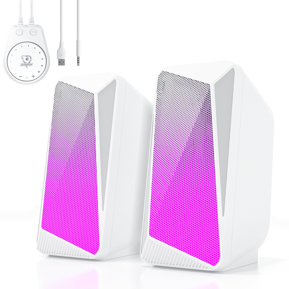Soulion C30 Stereo 2.0 Bluetooth Pc Speakers For Desktop Computer, Monitor, Laptop, Gaming, 3.5Mm Aux Input, Usb Powered, Colourful Led Lighting, 1 P 5006870467153