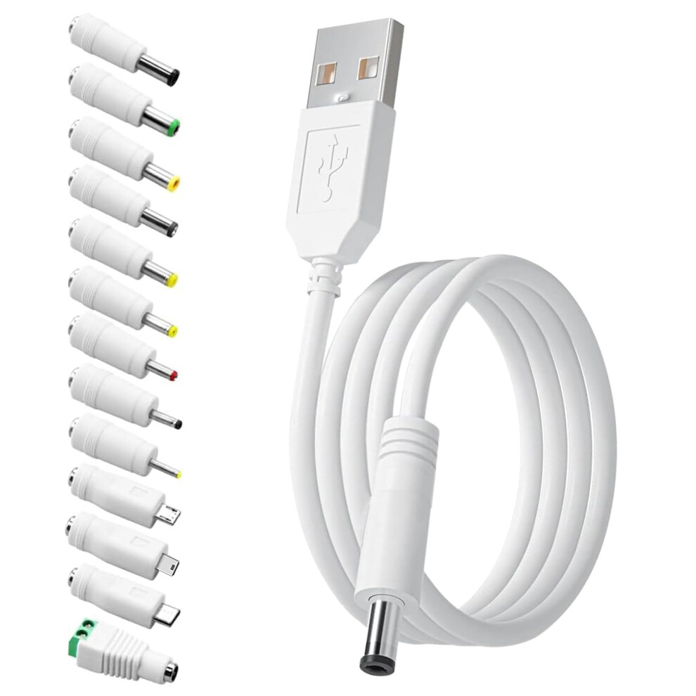 Universal 5V Usb To Dc Power Cable, 1.5M - Usb Power Charger Adapter With 13 Interchangeable Dc Connectors, Type-C, Micro Usb, Mini Usb For Speaker, 4744561302925