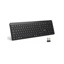 TECKNET Silent Wireless Keyboard, Rechargeable Bluetooth & 2.4GHz USB Keyboard for 3 Devices, Spill-Resistant Full Size UK Layout, Ergonomic Keyboard