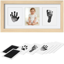 PewinGo Baby Handprint and Footprint Kit, Nursery Framed Photo Kit with 100% Clean-Touch Ink Pad for Newborn, Perfect Shower Gift -Oak