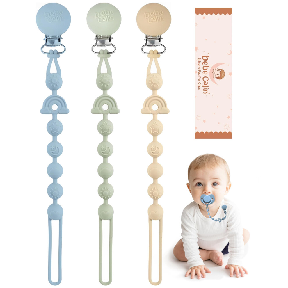 Bebecalin Dummy Clip, 3 Pcs Premium Silicone Pacifier Clips, Bpa Free Soother Clips For Boys And Girls, Newborn Baby Dummy Clip